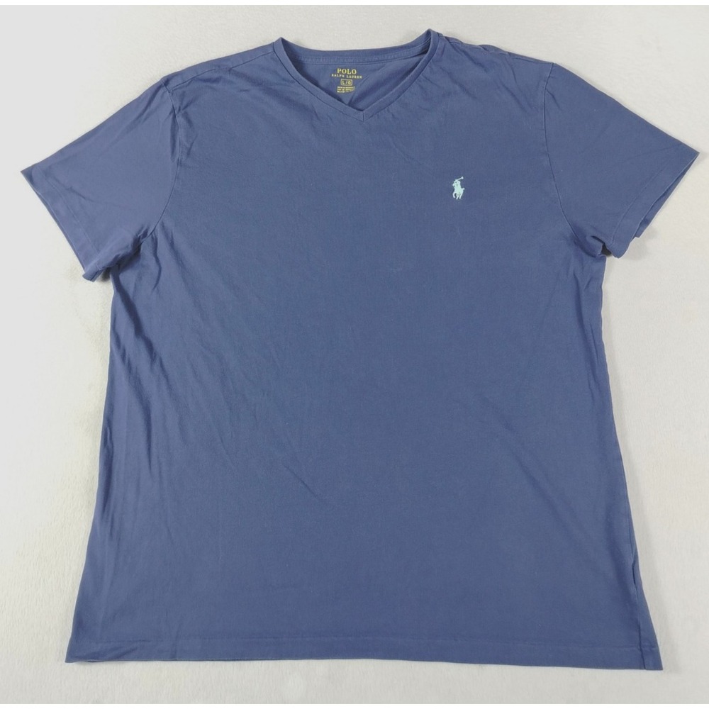 Polo Ralph Lauren Shirt Mens Large Blue V Neck Pony Logo Tee Tagless Cotton
